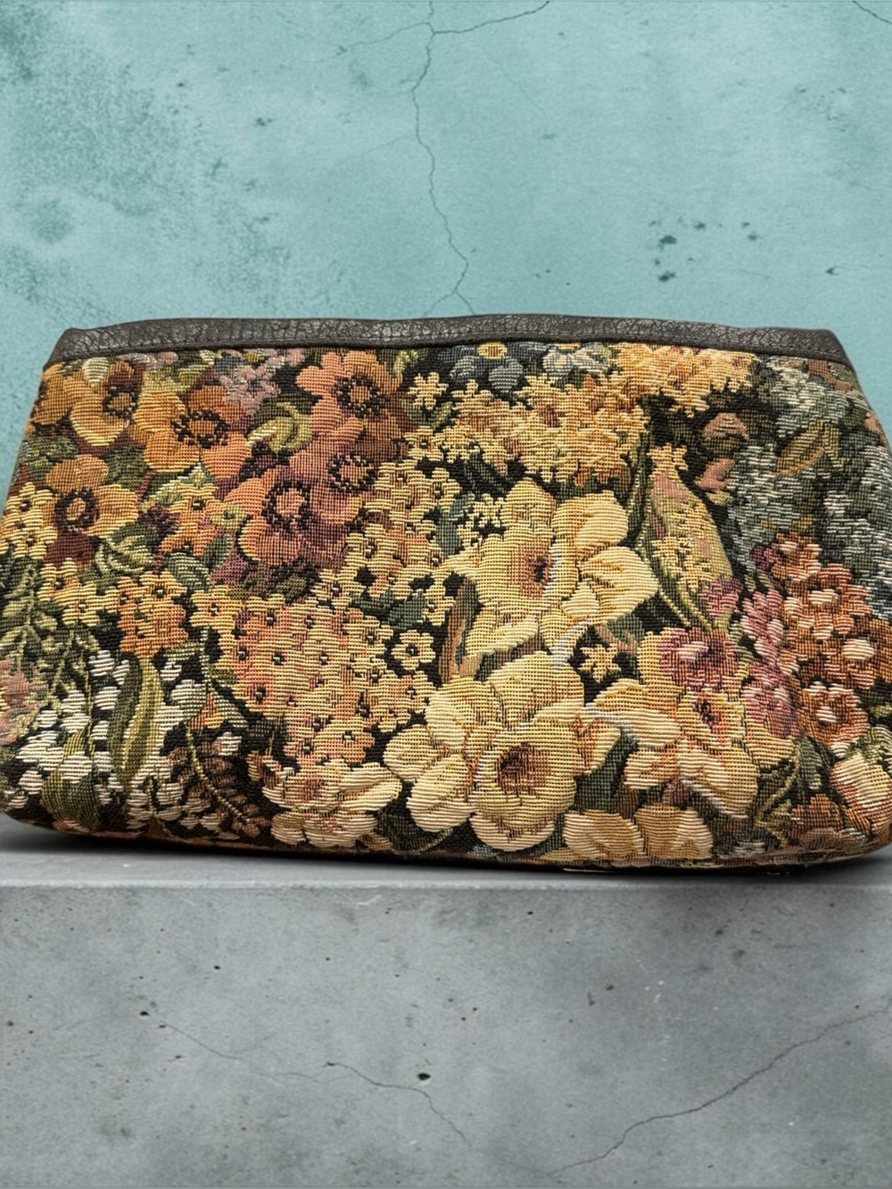 Vintage Pegasus Floral Tapestry Clutch Bag Cottagecore